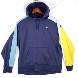Nike Colorblock Pullover Hoodie Blue Yellow Women M